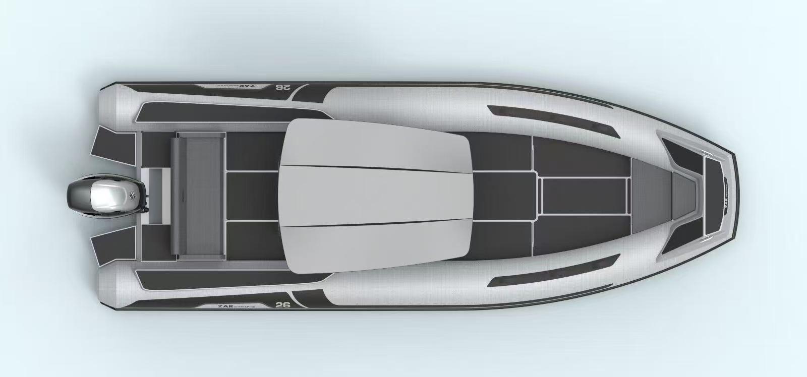 Top view of ZAR Interceptor 26 deck layout