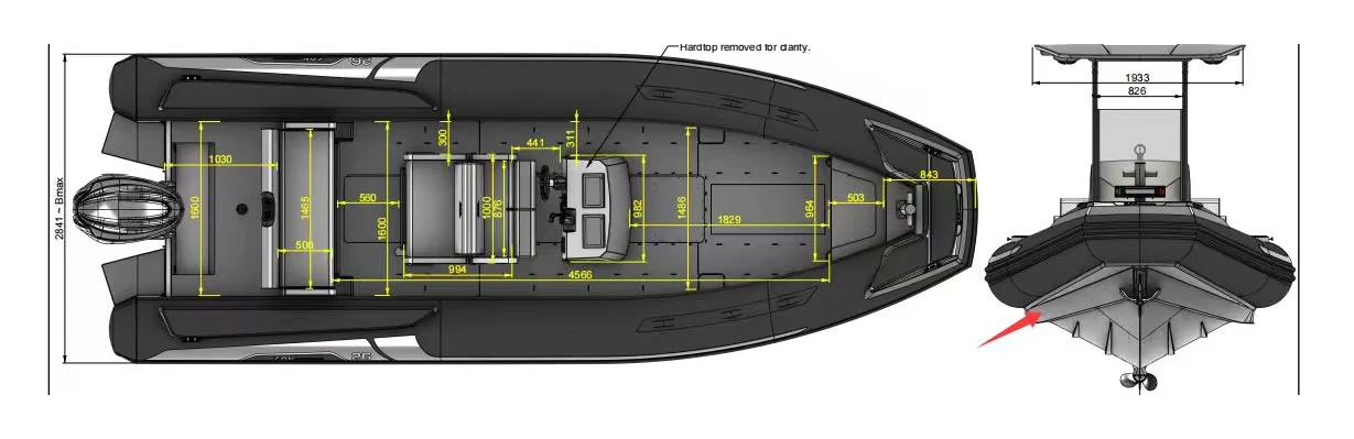 ZAR Interceptor 26 top and aft technical drawing